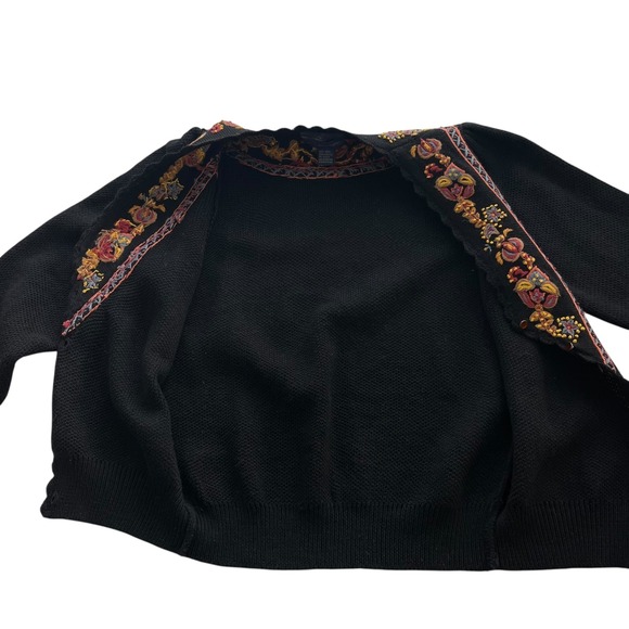 Herman Geist Sm Black Floral Hand Embroidered Wool Cardigan, Sweater Cottagecore - Picture 13 of 16